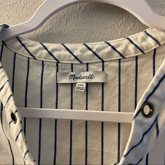 Madewell Harbor Lace-Up Shift Dress Striped White Blue Sz XXS F2186 - Picture 4 of 7